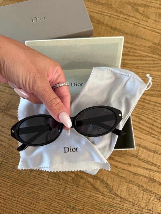 Dior Accessories - Dior Black Oval Sunglasses with Gold Star Accents
